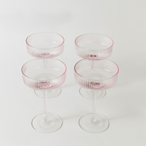 Dining Glassware: Ribbed Cocktail Glasses- Set 4 Blush