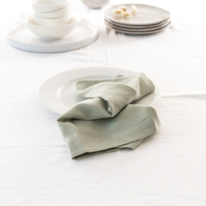 Sage Stripe Table: 100% French Flax Linen Napkin- Set of 4 Sage