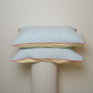 100% Stonewashed Cotton Pillowcase Pair- Butter/Sky Reversible