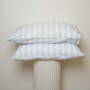 100% Stonewashed Cotton Pillowcase Pair- Sky Blue Stripe