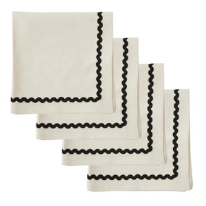 Dining: Orla S/4 Cotton Napkins- Ivory/Black
