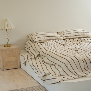 100% French Flax Linen Sheet set- Cocoa Stripe