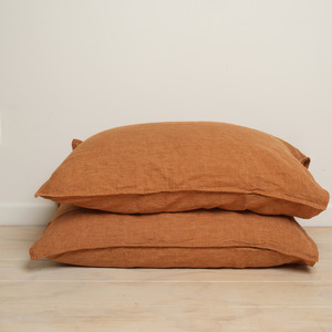 100% French Linen Pillowcase Pair- Caramel Pinstripe