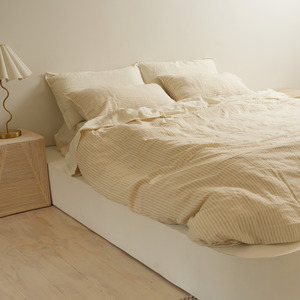 100% French Flax Linen Duvet Cover Set - Sand Stripe