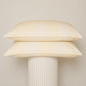 Bonnie Pillowcase Pair- Butter Stripe/White Trim