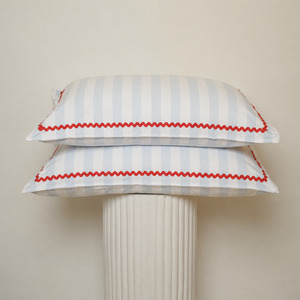Bonnie Pillowcase Pair- Sky Blue Stripe/Red Trim