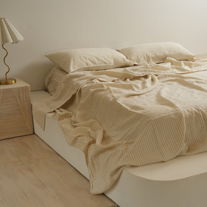 100% French Flax Linen Sheet set- Sand Stripe