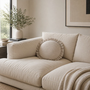 Homeware: Bonny Round Cushion Taupe/Ivory