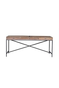 Reclaimed pine table metal feet, 3 drawers on each side - old pine - Homelandz
