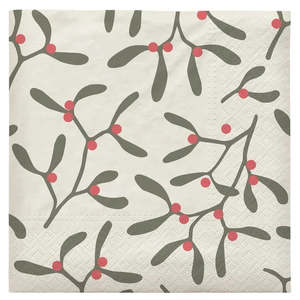 Broste Copenhagen: BROSTE Christmas Mistletoe Paper Napkin - Red/Grape Leaf Green