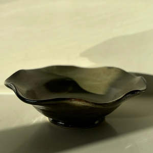 Gifts For Her 1: Smokey Green Rustic Wavy Footed Bowl