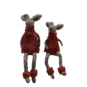 Christmas: Sitting Felt Mice Grey & Red