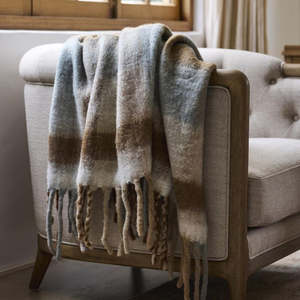 French Country: Blue & Brown Plaid Tassel Throw