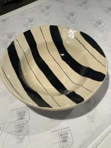 Magnolica 1: Magnolia Lane Pedestal Bowl - Creamy White w/ Black Stripes
