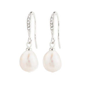 New: Jasmin Pearl Earrings - Silver Plated White