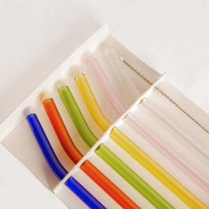 Reusable Glass Straws Set of 6 - Short Bend Multi