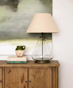 Living: Tear Drop Glass Table lamp with Black Shade