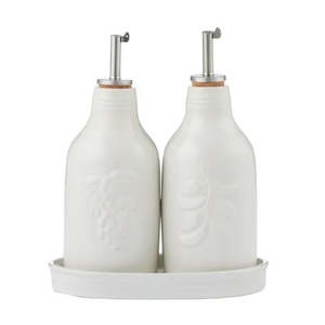 Olio/Aceto S/2 Bottles w/ Tray - White