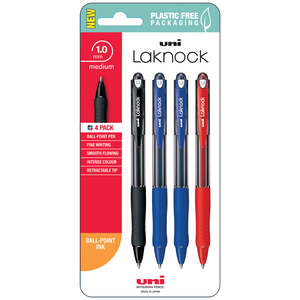 Office Supplies: Laknock 1.0mm Fine Pens (4 Pack) - Black, Blue or Mixed