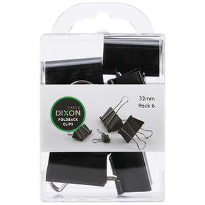 Office Supplies: Dixon Foldback Clips 32mm (6 Pack)