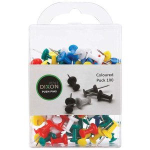 Clips Pins: Dixon Push Pins Pack Assorted Colour (50 or 100 packs)