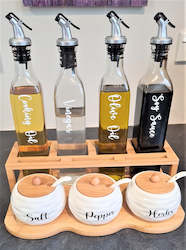 Bamboo, Glass  and Ceramic Condiments Set