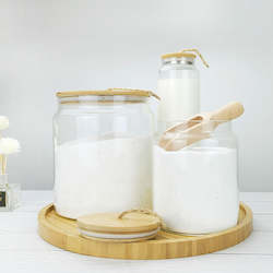 Basket And Storage: 5 Piece Glass and Bamboo Laundry Set