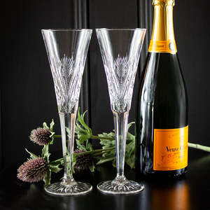 Crystal: Scottish Thistle Champagne Flutes Set of 2