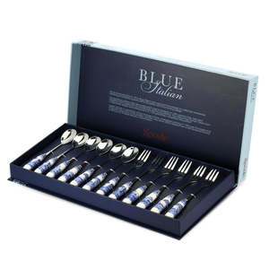 Spode: Blue Italian Box Set 12 Pastry Folks & Teaspoons