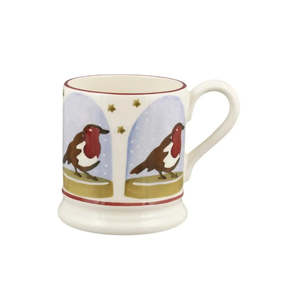 Half Pint Mug: Snow Globe Robin Half Pint Mug