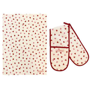 Pink Hearts Double Glove&Tea Towel