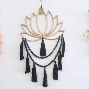 Large Black Lotus Beaded Wall Hanging