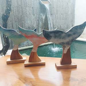 Homewares: Teak & Resin Whale Fluke Sculpture
