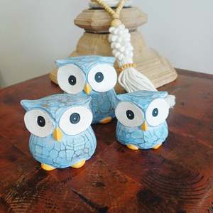 Hand-Carved Wooden Owl Trio