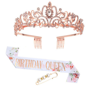 Birthday Queen Flower Rose Gold Sash and Crown Home Sweet Party