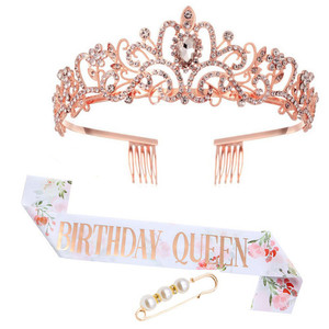 Products: Birthday Queen Flower Rose Gold Sash and Crown Home Sweet Party