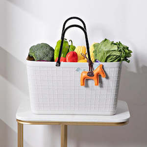 Shopping Bags: Shopping Basket - White Linen Pattern with Handles (3 Sizes)