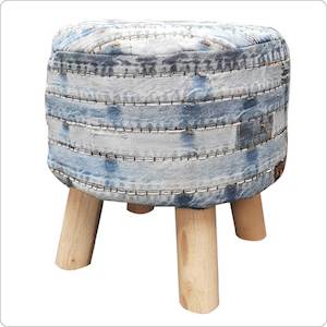 Poufs Foot Stools: Foot Stool - Denim Blue