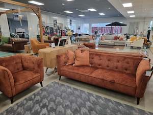 Suite: Merlot 3 Seater + 2x Chairs  Burnt Orange Velvet