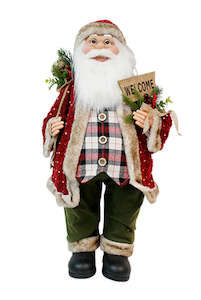 Christmas: Santa with dark Red Coat & Welcome sign 80cm