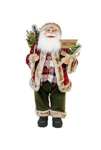 Santa with dark Red Coat & Welcome sign 60cm