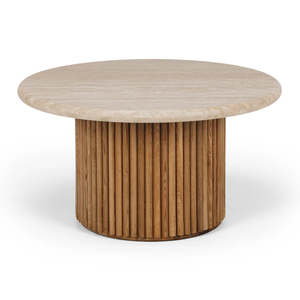 Lounge Furniture: Rho Travertine Top Coffee Table