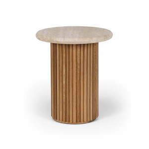 Rho Travertine Top Side Table 50rd