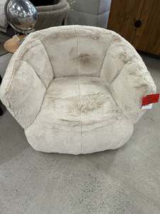 Dining Furniture: Roy Auto Return Swivel Chair -  Cream Faux Fur
