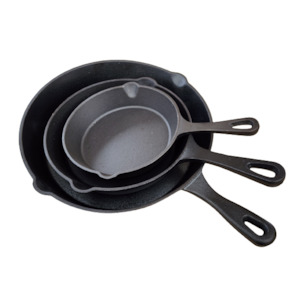 Kitchen And Dining Furniture: Cast Iron Frying Pan Set Camping Cookware Frypan - 3pc set