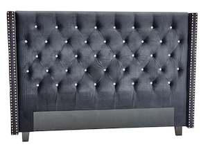 Headboards: OXFORD HEADBOARD BLACK VELVET - QUEEN