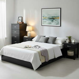Bedroom set - classic black tall boy and 2 * bedside tables