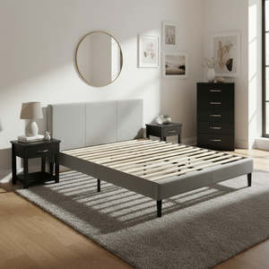 Bed Frames And Mattresses: Bedroom suite - Morden grey Queen size bed and tallboy drawer 4pc set