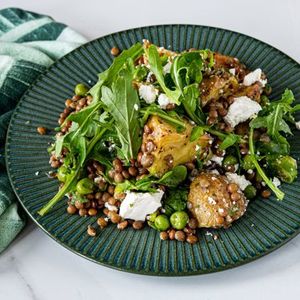 Garlic Roast Potatoes and Lentils