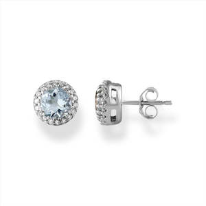 All Jewellery: Aquamarine Stud Earrings with 0.05ct Diamond In 9K White Gold
